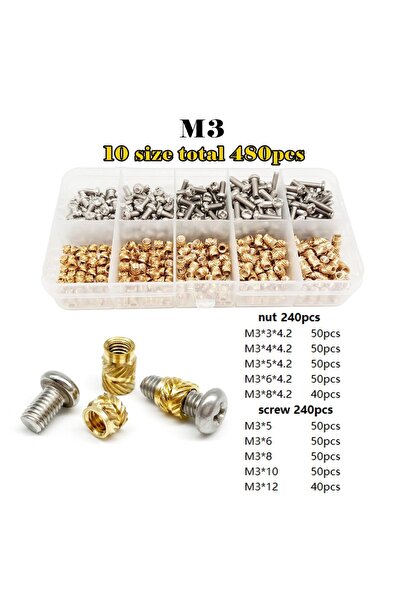 Choice مجموعة براغي صمولة إدراج نحاسية M3 مكونة من 480 قطعة M1.4M1.6 M2 M2.5 ...