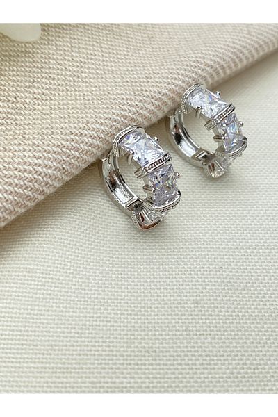 Kyver Square Jewelled Earrings High Quality 316 L Stainless Steel Silver