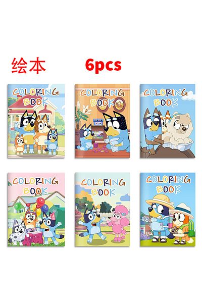 Choice 6pcs Bluey Coloring Book 6/12/24pcs Cartoon Animated Character Scenes Diy Color Graffiti Painting Bo