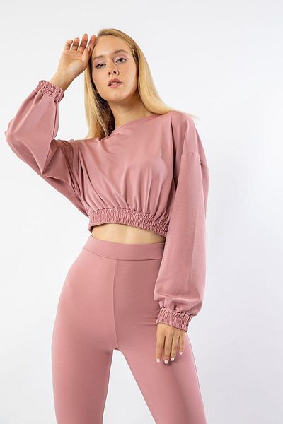 Aslında Look Pulover de damă cu mânecă lungă din țesătură submersibilă, cu talie elastică supradimensionată/largi