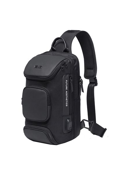 BANGE Men's crossbody backpack, water resistant, with hidden anti-theft pocket BANGE BG7086BK black