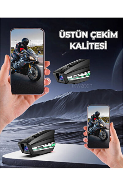 TİKWATCH Motosiklet Kameralı Kask Kulaklık Dvr Kameralı Wifili 2000mah 1080p Kamera Su Geçirmez
