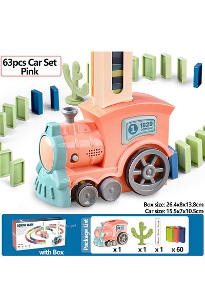 Brangdy 63pcs Car Set-pink Domino Train For Kids Automatic Laying Electric Car Colorful Dominoes Set Brick B