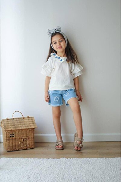 KOKOŞ BEBEK Strawberry Embroidered Denim Shorts Set |   Between 3/10 Years