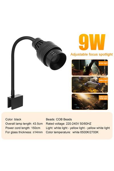 Choice 9W white yellow Aquarium Led Light Fish Tank Decoration Adjustable Focus Spotlight Plants Grow Lamp