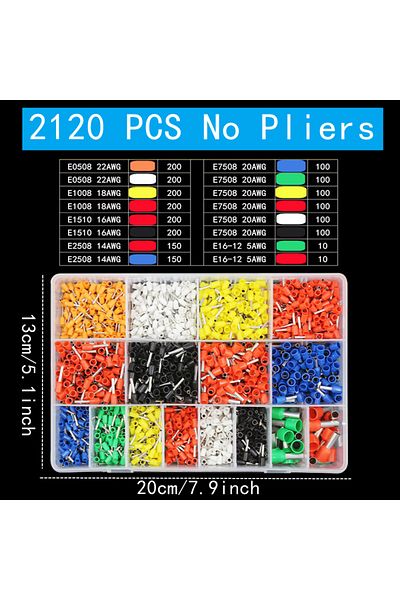 Choice 2120 Pcs No Pliers 400-2120pcs Box,ve Tubular Crimp Terminals,wire Insulated Terminator,block Cord E