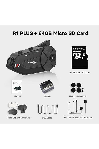 FreedConn 1 Pc R1 Plus 64gb R1plus Bluetooth Motorcycle Intercom Helmet Headset Wifi App Speaker Hea