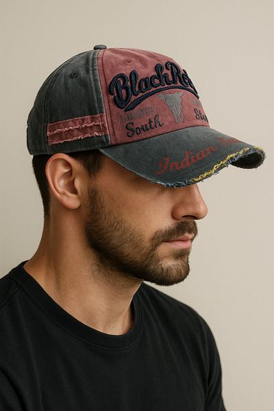 CosmoOutlet Unisex Black Flexible Embroidered Claret Red Hat - Adjustable on the Back