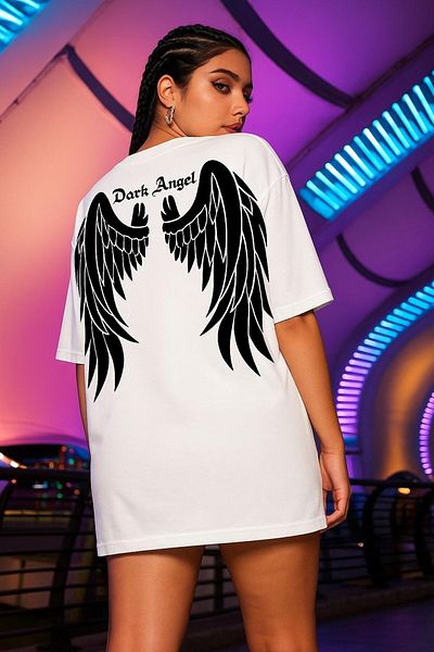 BENROMA Oversize bílé tričko Dark Angel Printed