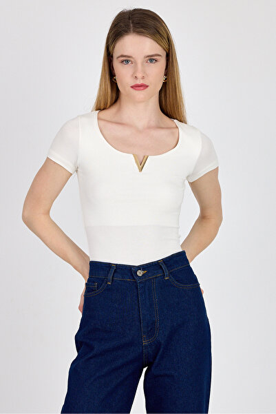 Rays Tricou din țesătură vâscoasă/moale cu detalii accesorii din aur alb 1460