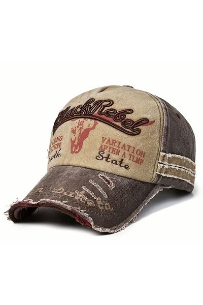CosmoOutlet Unisex Black Rebel Embroidered - Washed Antique Model Adjustable Hat on the Back