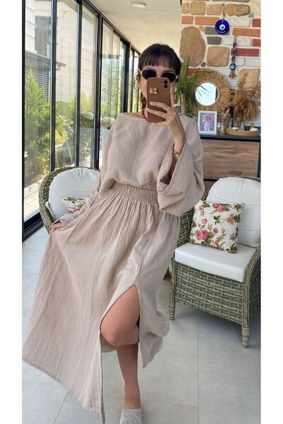 MODAGK بدلة بوهيمية من الكتان الخام