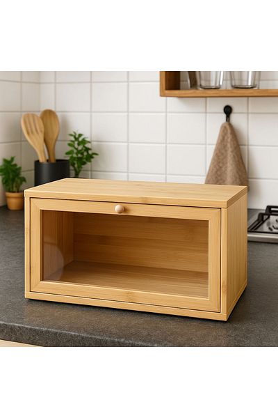 Kitchen Pembelia Bamboo Bread Cabinet Box Clear Glass Look Bread Loaf Box with Lid