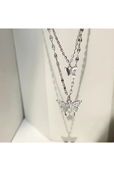 FASHİON JEWELRY Women's Heart Double Butterfly Bijoux Necklace