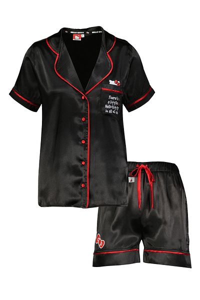 Hello Kitty Licensed Button Short Satin Shorts Pajama Set