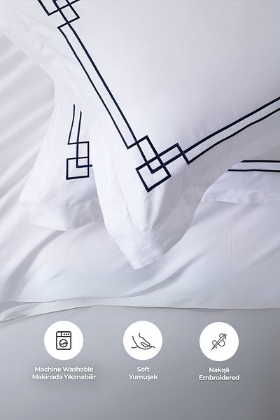 Evlen Home Collection 300 Tc King 100% βαμβακερό σατέν κεντημένο σετ κρεβατιού Battal διπλό 6 τεμαχίων κρέμα υπόλευκο Pu