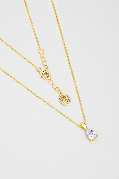 So CHIC... Damla Kesim Sarı Altın Kaplama 42 Cm Gümüş Tektaş Kolye