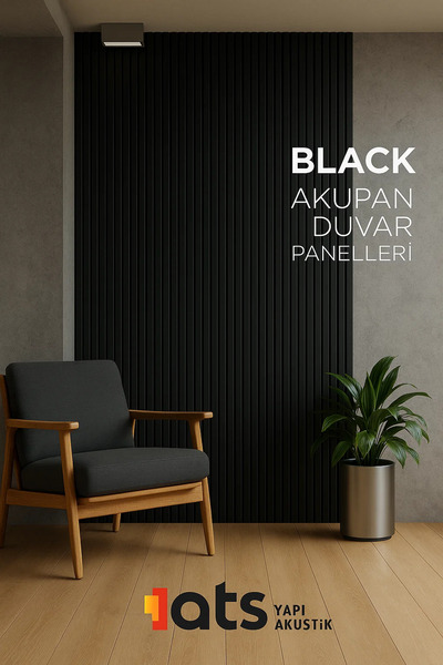 ATS YAPI AKUSTİK Mdf Ahşap Akustik Dekoratif Duvar Paneli 24x240 Cm - Siyah