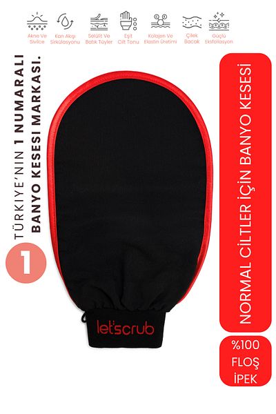 LET'SCRUB 1 Piece Black Bath Shower Scrub Exfoliating Glove 100% Flush Silk for Normal Skin