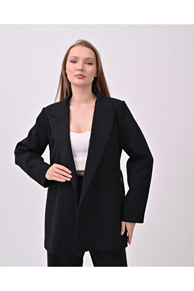 polle Kadın Siyah Bel Bağlamalı Blazer Ceket