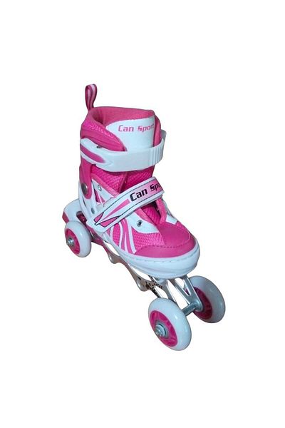 BURAK CAN SPORT Cansport Adjustable (2+2) Metal Body Silicone Wheel Lighted Children's Skating Skates