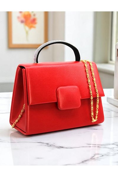 Çanta Sepetim Women's Silvery Buckle Detailed Portfolio Evening Bag with Stone Handle