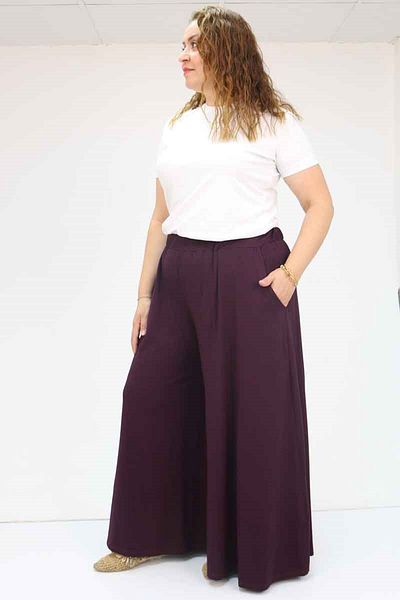 Eslina 49003 Plus Size Elastic Waist Combed Cotton Skirt Trousers - Purple