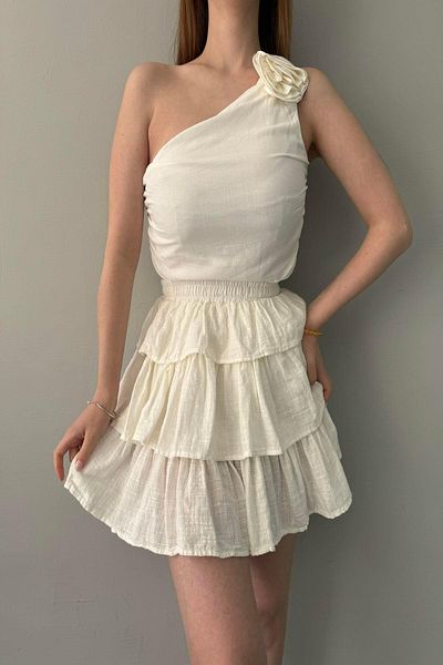 lizge giyim LINEN FRILLED SKIRT