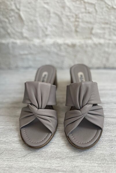 ERDİ AKAY Γυναικείες παντόφλες Comfort με τακούνι από γνήσιο δέρμα