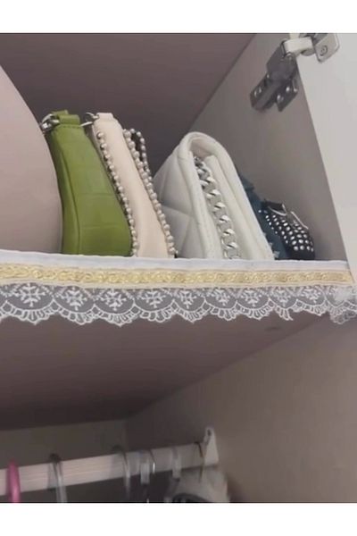 ALPER BAŞHELVACI Cream 40 Cmx 10 Mt Gold Water Stone Detailed Leather Satin Luxury Quilted Shelf Drawer Cover Free Overlock