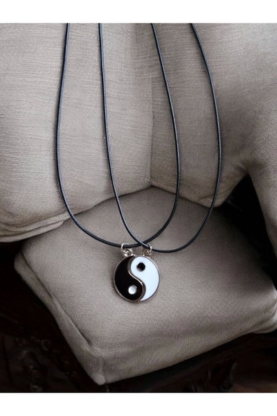 GOSSİP TEAM Unisex 2Li Yin Yang Faux Leather Drawstring Necklace Dating, Couple Necklace, Lover Necklace