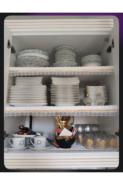 ALPER BAŞHELVACI Cream 35 Cmx 10 Mt Gold Water Stone Detail Luxury Satin Quilted Shelf Cover / Drawer Cover / Cabinet Cover