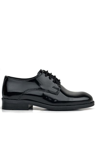 Rakerplus Pantofi de scoala pentru copii Oxford cu siret din piele lacuita neagra