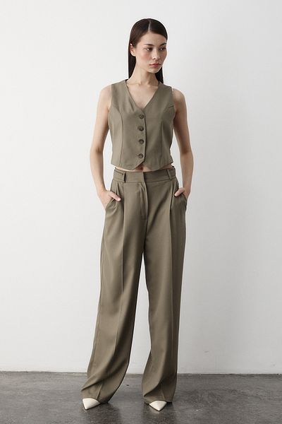 Laluvia Khaki Linda Weste Pantolono Set - 8479
