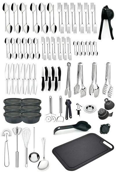 Seyese 102 Piece Cooking and Serving Supplies, Tongs Peeler Pan Set, 102 Piece Economic Dowry Set