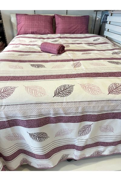 ŞENER HOME Leaf Patterned Sheet with Elastic Double Pique Set