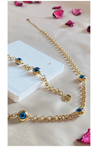 Inure Jewelry Eyes On Nazar Boncuklu Vip Altın Kaplama Göz Çelik Kolye Bileklik Set