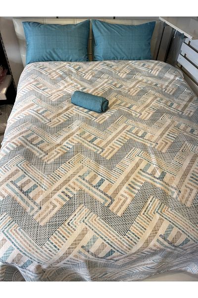 ŞENER HOME Meander Patterned Sheet Elastic Double Pique Set