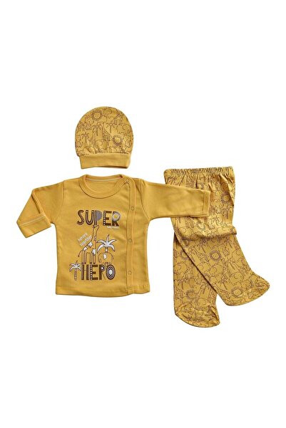 Hoppala Aslanlı Manşetli Süper Hero Baskılı Yeni Doğan Bebek 3lü Zıbın Takımı