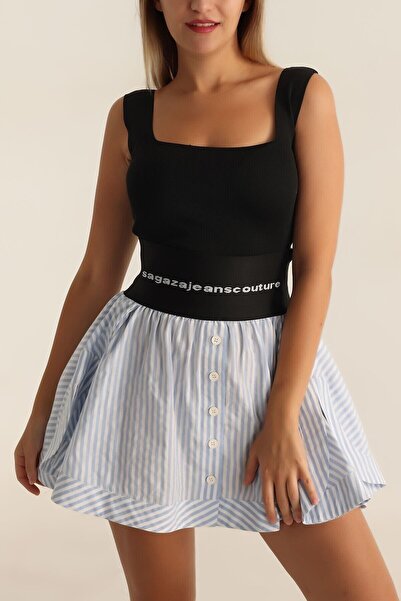 Aslında Look Μπλούζα με κοντό μανίκι από λύκρα με τετράγωνο λαιμόκοψη - Μήκος...