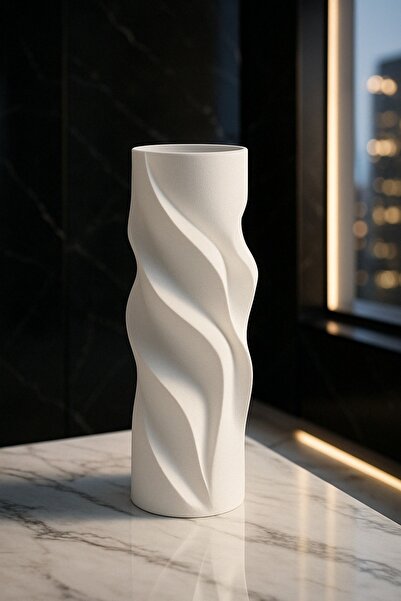 Home BEYAZ SPİRAL MODERN DEKORATİF VAZO - 3D TASARIM KABARTMALI MİNİMALİST EV AKSESUARI