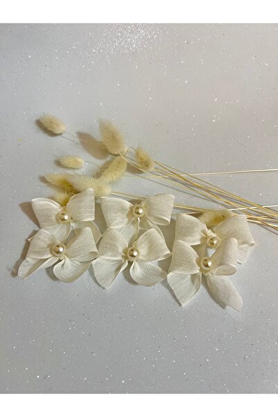 Light of Love Pearl Detailed Cream Linen Ribbon Ready Bow - 20 Pieces