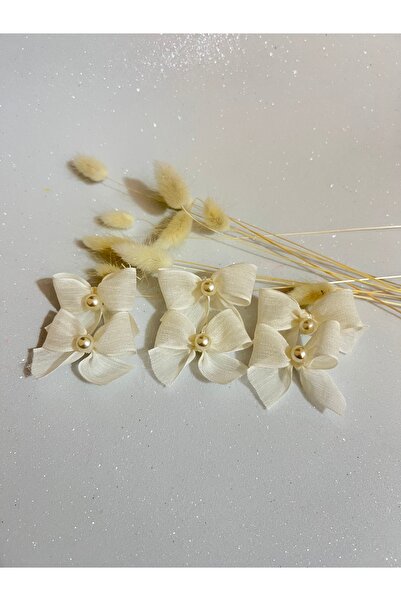 Light of Love Pearl Detailed Cream Linen Ribbon Ready Bow - 20 Pieces