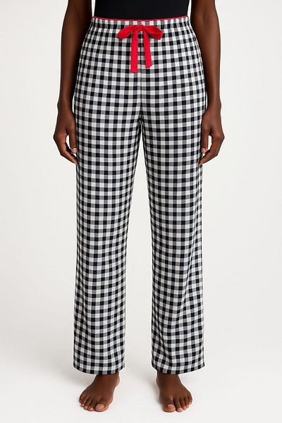 enmodaiçgiyim Pantaloni de pijama de damă din viscoză cu model pătrat alb-negru