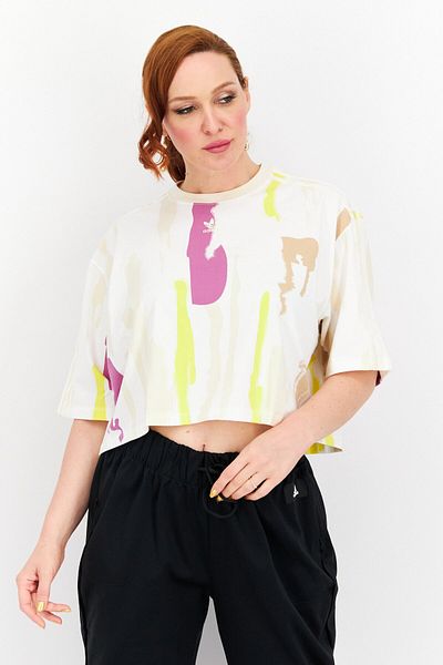 adidas Women Sportswear Fit Short Sleeves Training Cropped Top, Multicolor
