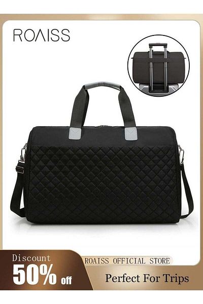 ROAISS Quilted Travel Duffel Bag Large Capacity Lightweight Waterproof Oxford Fabric Multipurpose Shoulder