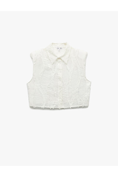Koton X Melis Ağazat - Textured Classic Collar Sleeveless Crop Shirt with Viscose Fabric Lining