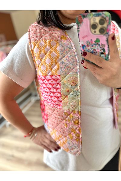 chipiques Patchwork Printed Colorful Patterned Fluffy Adult Quilted Vest Stylish Design