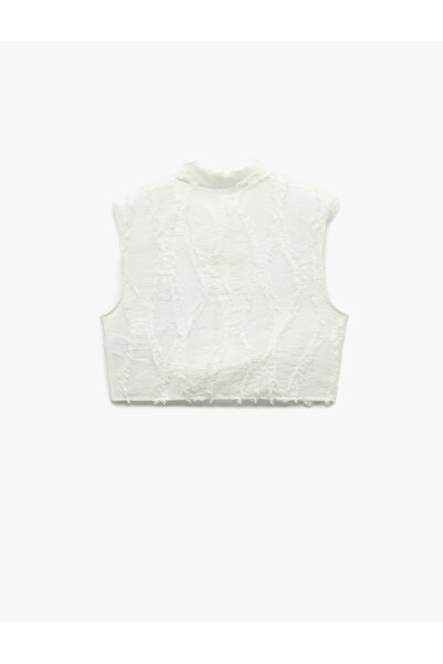 Koton X Melis Ağazat - Textured Classic Collar Sleeveless Crop Shirt with Viscose Fabric Lining