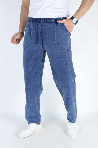 Moda Evim Relaxed Fit Men's Summer Trousers Denim Blue